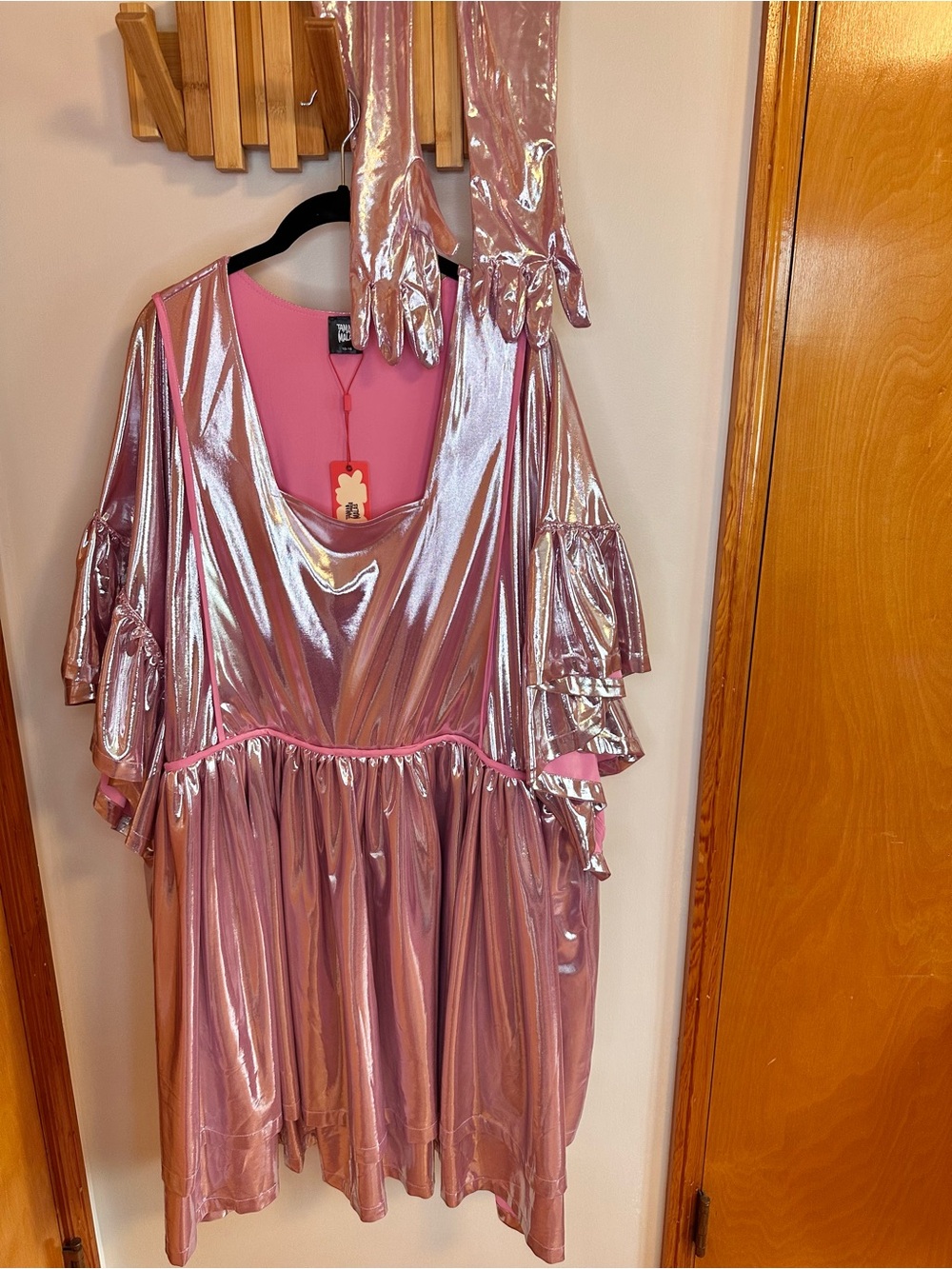 NWT Tamara Malas Metallic Pink Dolly Dress + Matching Gloves 10/16 2X Babydoll